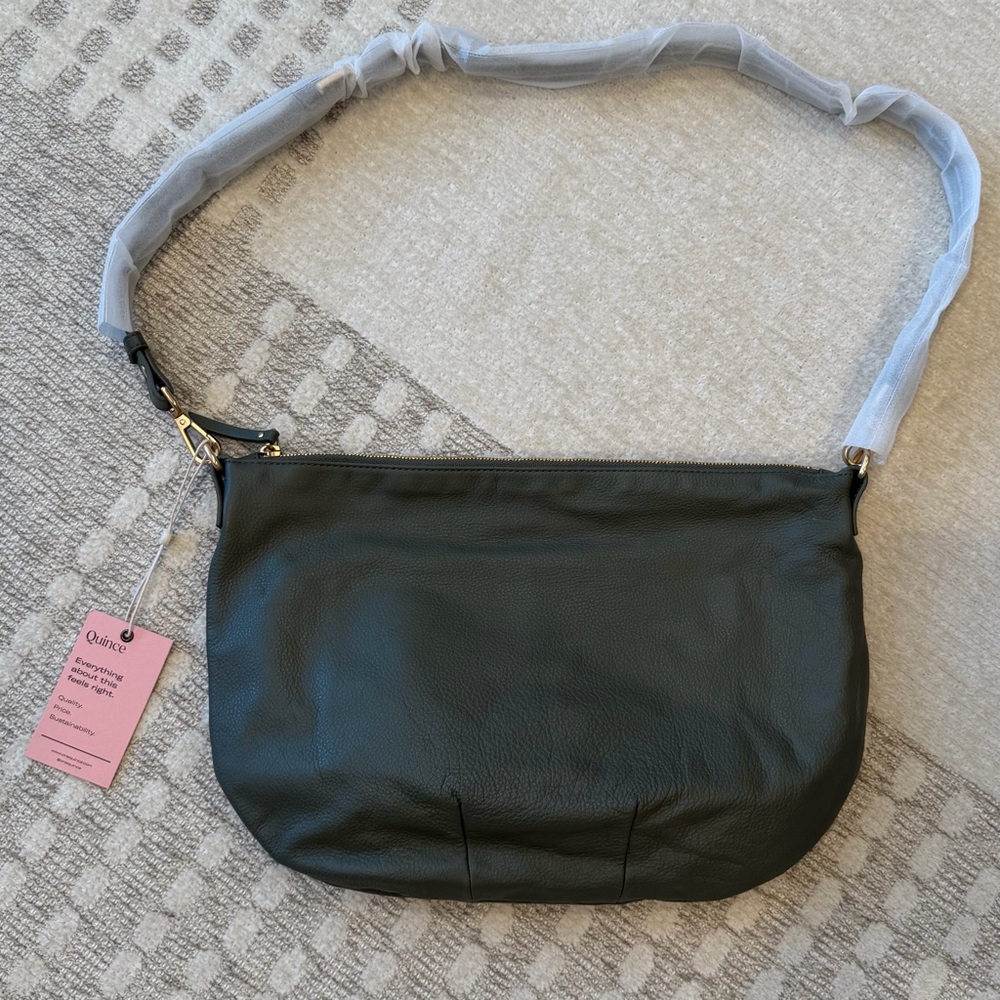 Quince Italian Leather Crescent Bag - Olive - NEW